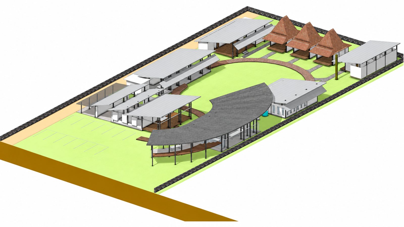 Lihat dari sudut pandang arsitektur mengenai pusat sosial-medis dan logistik Rumah Kambera komunitas yang direncanakan di Kawangu, East Sumba